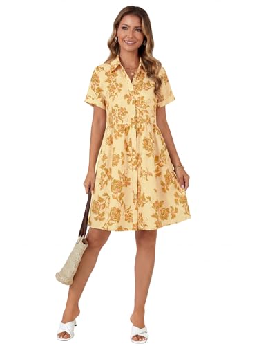 Image of Rooscier Women's Striped Shirt Dress Button Down Collared Short Sleeve Mini Dress