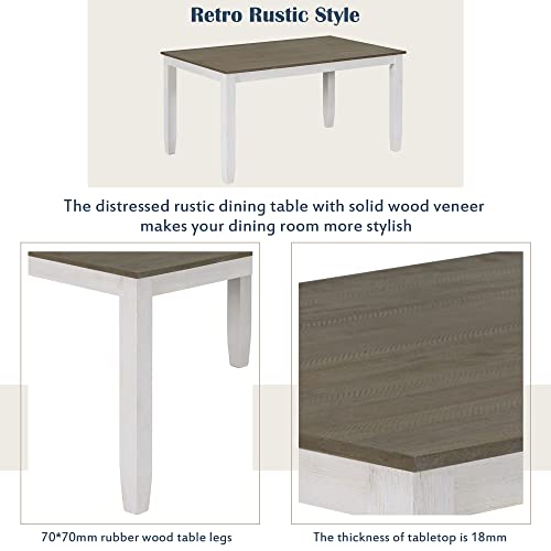 Lumisol Wood Dining Table Set For 6 With Chairs And Bench Rustic Style, Kitchen Dining Room Table Set 6 Pieces With 4 Ergonomic Designed Chairs And One Bench #TOP6