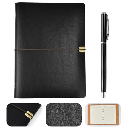 SLTAXAR Kunstleder Notizbuch Vintage Tagebuch A5 Bullet Journal Ringbuch Nachfüllbar Journal Notebook Notizbuch Loseblatt Tagebuch PU Leder Reisenotizbuch Reisetagebuch Bullet Journal Ringbuch Schwarz