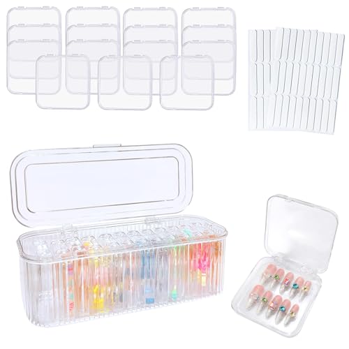 Press On Nail Orgnizer 15 PCS Clear Press On Nail Storage Boxes a...