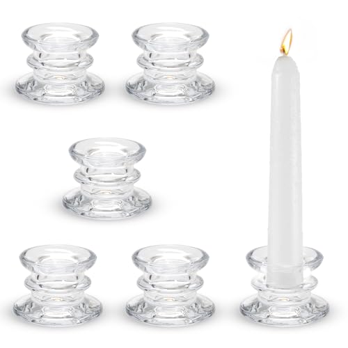 6 Pezzi Candelabros de Varilla - Portavelas de Cristal para Velas – Candelabros Transparentes para Decoración de Mesa, Bodas y Navidad