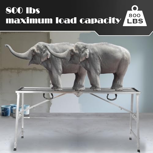 Image of Scaffolding Platform Folding Work Platform Height Adjustment 35-55 inch(H) Portable Steel Step Ladder Stool for Home Improvement, Drywall Painting, Maintenance at Height, Maximum Load 800lbs