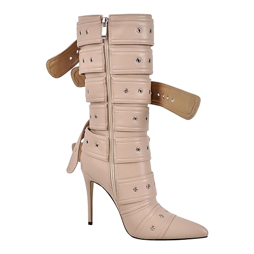 Multi Buckle Strap Mid Calf Boots Pointed Toe Belts Stiletto Heeled Boots4