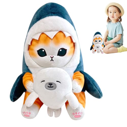 FENGQ Peluche de Gato Tiburón, 20CM Peluche de Gato, Muñeco de Peluche de Gato Tiburón Dulce, Peluche de Gato con Foca, Gato Juguetes de Peluche para Niños, Novias, Cumpleaños de Navidad