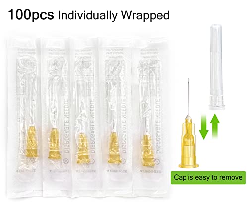 Image of 100Pack 25Ga 5 /8 inch Needle(16mm) Luer Lock for Refilling Ink | Individually Packaged