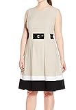 Calvin Klein Women's Plus-Size Fit-And-Flare Color-Block with Belted Waist