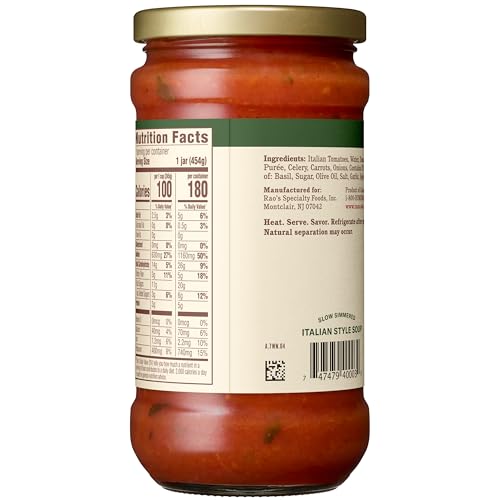 Image of Rao's Made for Home Tomato Basil Soup, 16oz, Traditional Italian Heat and Serve Soup, Made with Premium Quality Ingredients (Pack of 4)