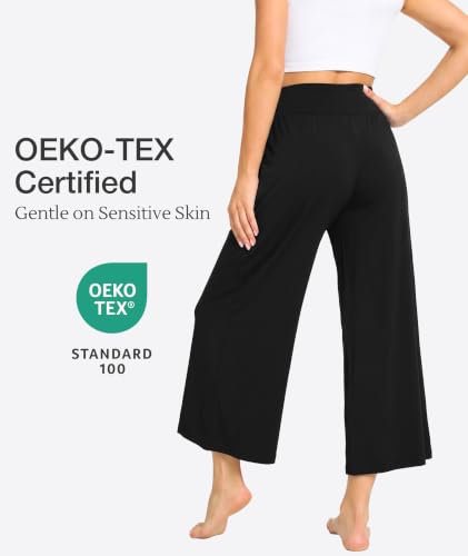 Image of GYS Bamboo Viscose Wide Leg Capri Pants for Women, Ultra-Soft Pajama Bottom | Lightweight Culottes Cropped Lounge Pants, Flowy Yoga Pants, High Waist PJ Bottoms, Knitted Ladies Gaucho Pants