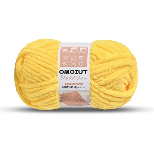 Image of Yellow Chunky Chenille Yarn for Crocheting, Soft Baby Blanket Yarn, Chunky Knit Blanket Crochet Yarn, #7 Super Bulky, 3.5 oz /54.6 yds Fluffy Velvet Amigurumi Yarn
