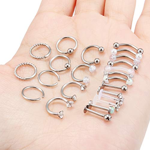 Ocptiy 16G Rook Earring Hoop Daith Earring Stud Opal Tragus Earring Stud Cartilage Helix Earring Hoop Snug Piercing Jewelry Stainless Steel Curved Barbell Lip Eyebrow Ring Piercing Jewelry Silver 8Mm #TOP2