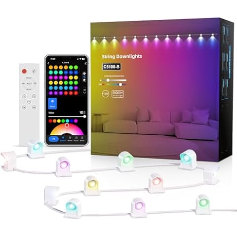 APPECK String Downlights, Smart LED String Lights 20ft with 30 LEDs, Color Changing Wall Light for Party, Home Decor, Work with Alexa/Google Assistant, 111 Scene, White Cover