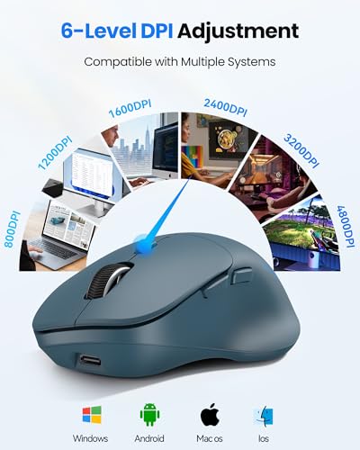 Image of TECKNET Wireless Mouse Bluetooth 5.0 /3.0 & 2.4G Rechargeable, Silent Clicks, Adjustable 4800 DPI, 6 Buttons, Ergonomic Design, Bluetooth Mouse for Laptop, Computer, ipad - Blue