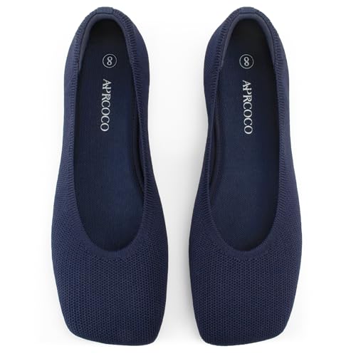 Image of AprCoco Women's Wide Toe Box Flats Square Toe Ballet Shoes Washable Knit Lightweight Slip On Walking Flats for Women Office Casual Dress