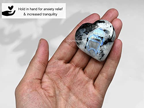 Image of Crystal Heaven Certified Rainbow Moonstone Crystal Heart Palm Pebbles Stones For Anxiety Stress Relief Massage- Aaa Grade Original Healing Gemstone Agate Heart Palm Stone For Yoga Meditation Spiritual