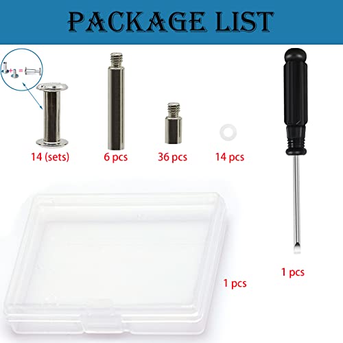 Fortunemee 14 Sets Silvery Screw Post Metal Chicago Screws With 42 Extension Posts, For Binding Extending Pioneer Photo Album Refill Pages Leather Bookbinding Crafts Nail Rivet Button Solid Belt Tack #TOP1
