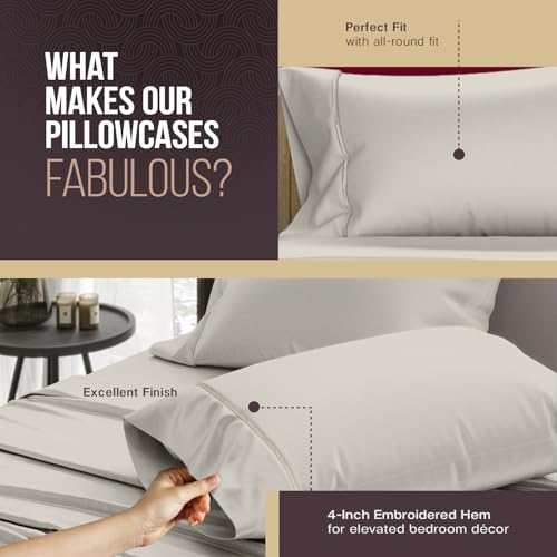 Image of TEXAS LINEN CO. 100% Egyptian Cotton Pillowcases Queen Size Set of 2 - Luxury 2000 Series Standard /Queen Pillow Cases, Soft, Envelope Closure Hotel Quality Pillowcase (21 x 32, Light Grey)