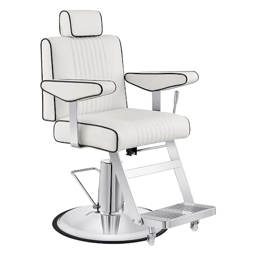 Dir All Purpose Reclining Chair Heavy Duty Barber Chair Hydraulic Salon Chair with Reclining Backrest Executive in White