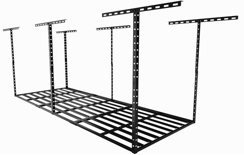 Image of SunsGrove 3x8 Overhead Garage Storage Rack Organization, Adjustable Ceiling Mounted Storage Racks, 800LBS Weight Capacity, 22 inch-40 inch Ceiling Dropdown, Hammertone Black