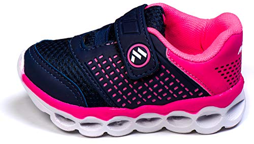 Tênis Infantil Feminino Com Luzes de Led MP1814 - AS109 Cor:Azul Marinho-Pink;Tamanho:21