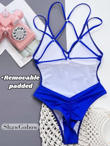 Image of ShawGobow Sexy Swimsuit for Women,Backless Scrunch Butt High Cut Monokini,One Piece Cheeky Bathing Suit Beach Pool Party