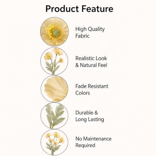 Image of CURATED CART Artificial Flowers Bunch of 2 Poppy Yellow Flowers, 70cm Real Touch Fabric Flowers with Stems, 4 Blooming Heads, Fake Flowers for Home Decor, Party, Wedding, Party Decorations