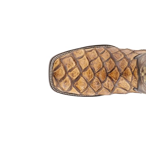 Men's Bronco Pirarucu Print Square Toe Leather Heeled Western Boots4