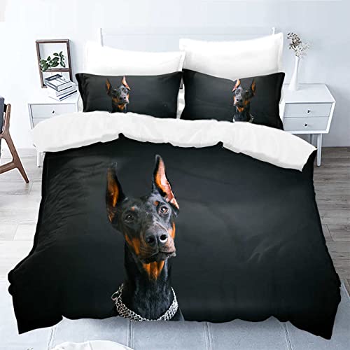 Housse de Couette 220x240 Chien Noir - Parure de Lit 2 Personnes avec Fermeture éclair - Sets de Housses de Couettes Imprimée en Microfibre Douce avec 2 Taies d'oreiller 65x65 Cover
