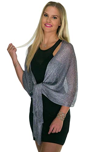 Shawls and Wraps for Evening Dresses, Metallic Glitter Shawls for Women, Sparkling Wedding Shiny Dark Silver Shawl Gift by ShineGlitz
