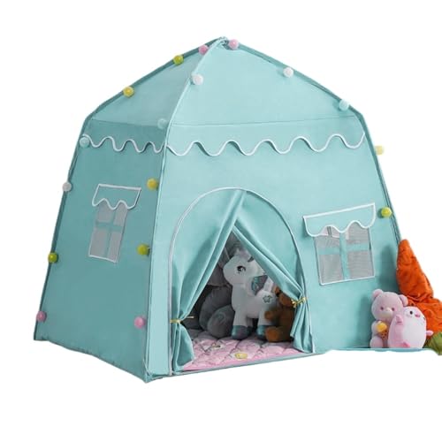 BRZU 子供用遊びテント プリンセスキャッスル型 室内用乳児おもちゃ屋 肌に優しい素材 安全無臭 親子用秘密基地 (シーブルー + (ハイハイマット))
