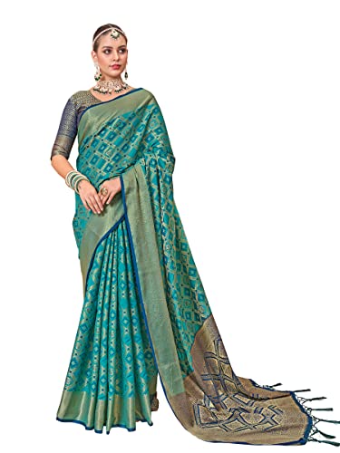 Image of SWORNOF Women's Silk Saree With Blouse Piece (VinodrichSIlk-8888 Firozi)
