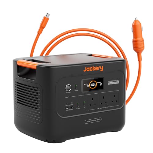 Jackery Explorer 3000V2 Solar Generator with DC8020 Car Charger Cable, 3072Wh LiFePO4, 2990W Output, Portable Power Station for Home Use, Outages, RVs, Camping & Emergency Backup option
