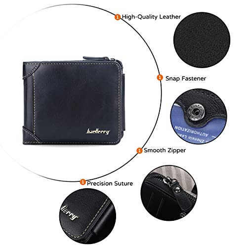 PORRASSO Men Wallet Tri-fold Wallet Genuine Leather Card Holder with 11 Card Slots Coin Bag Coffee4