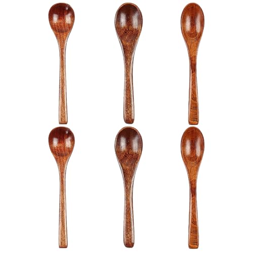 Honiglöffel, natürliche, kleine Holzlöffel, Teelöffel aus Holz, Honiglöffel, Gewürzlöffel, für Kaffee, Tee, Honig, Dessert, Zucker, Gewürze, 6 Stück