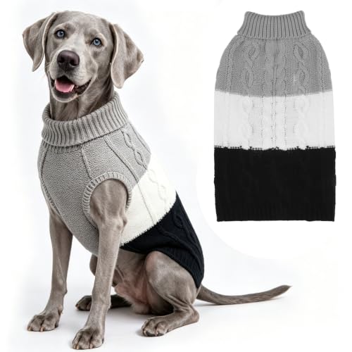 EXPAWLORER Dog Sweater-Fall Dogs Sweaters for Girls Boys,Black&Gray,Large