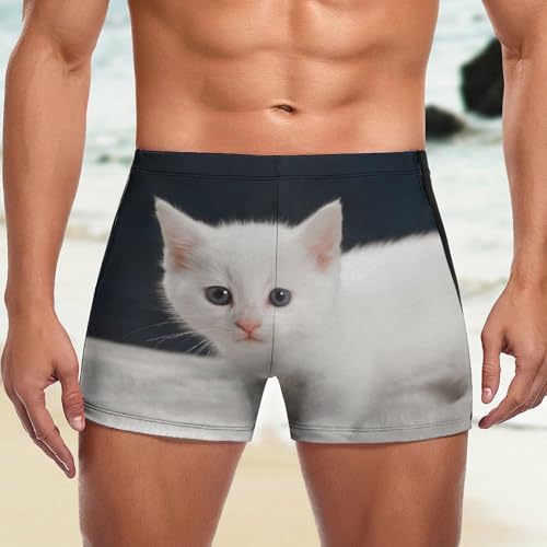 Short de bain homme séchage rapide motif chaton blanc