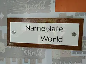 NameplateWorld Creations Personalised/Customized ACP Name Plate for Home and Office with Wooden Base Rectangle Designer