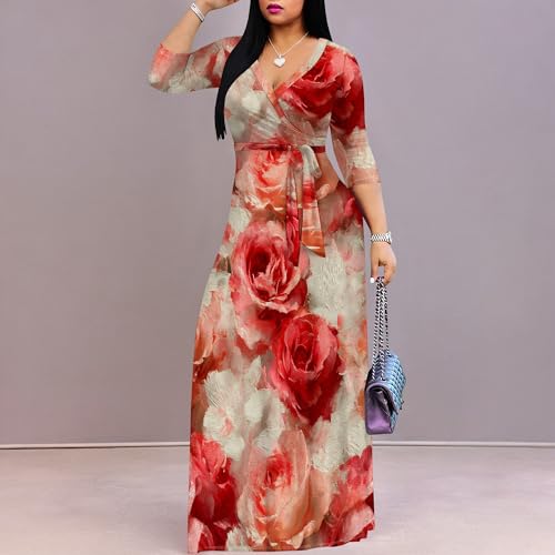 Image of PinkPatty Women's Long Sleeve Maxi Dress Plus Size Trendy Wedding Guest Wrap Dress with Pockets&Belt