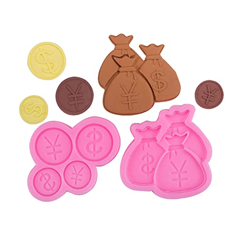 Cestony 2pcs/set Purse and Money Silicone Molds for DIY Cake Fondant Biscuit Cookies Sugar Pudding Chocolate Hard Candies Dessert Decor