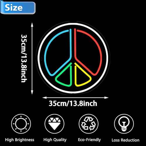 Image of LED Peace Neon Sign for Wall Decor, Neons Light Sign Neon Room Decor,USB Night Lights for Bedrooms, Game Rooms,Parties,Holiday Gifts(13.8 * 13.8 inch)
