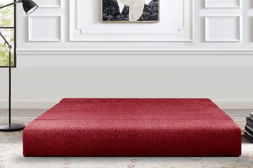 Image of Los Angeles Foldable Three Seater Sofa Cum Bed, Sofa Bed 5 X 6 Feet Jute Fabric Washable Cover- Including Cushion Perfect for Living Room - Red