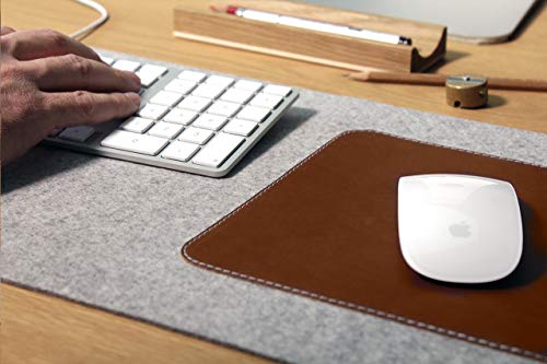 Pack & Smooch Large Desk pad Mouse Pad Mat 74x30cm Made of Merino Felt and Natural Leather for Left and Right handers - Gray - 9
