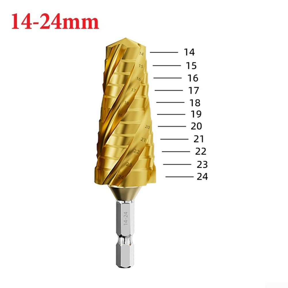 Foret étagé à quatre cannelures 14-24 mm 24-32 mm en acier HSS pour métal et bois avec marquages de diamètre étagé pour perçage de trou contrôlé (or 14-24 mm)