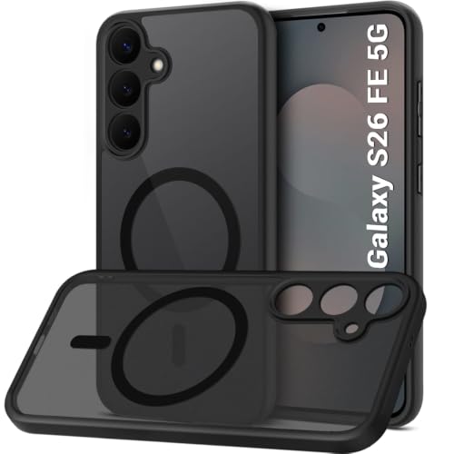 Image of TheGiftKart Hybrid Shockproof Back Cover Case for Samsung Galaxy SXVI FE 5G Compatible with MagSafe | Hard Back Cover Case for Samsung SXVI FE 5G (PC & TPU, Translucent Smoke Matte Back, Black Sides)
