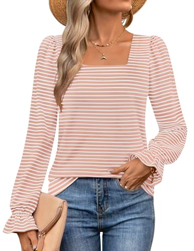 ZESICA Women's Puff Long Sleeve Square Neck Shirts Fall Causal Trendy Tunic Tops