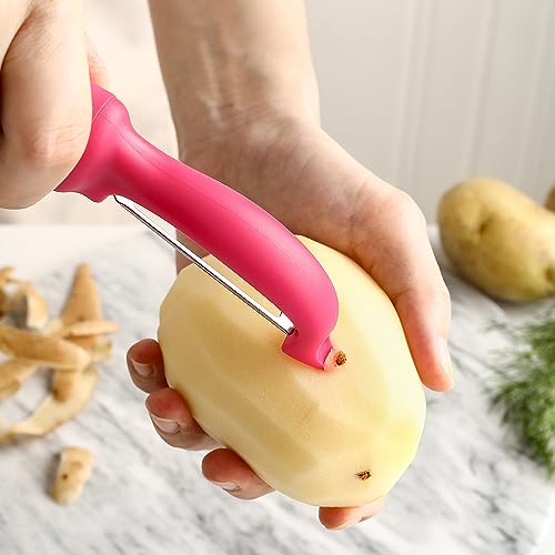 Image of Spring Chef Swivel Vegetable Peeler for Kitchen w /Soft Grip Handle, Pink