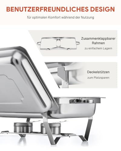 Wilprep Chafing Dish Speisewärmer 9L 2pcs Edelstahl Warmhaltebehälter Wärmebehälter Edelstahl Buffet-Set für Catering Buffet und Party (Silber - 2 Set) – Bild 5