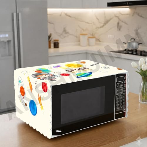 Image of Printed Microwave Oven Cover | Dustproof Waterproof Non-Slip Fabric Cover | Kitchen Decorative Appliance Protector | Kitchen Appliance Cover. (SpaceShip)