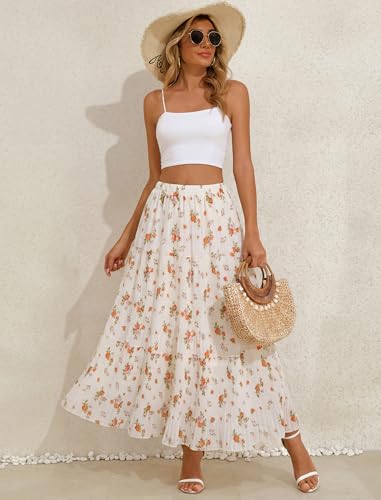 Arolina Skirts for Women Summer Casual High Waist Flowy Maxi Skirt A-Line Tiered Long Skirt Ruffle Beach Garden Floral Print — view 5