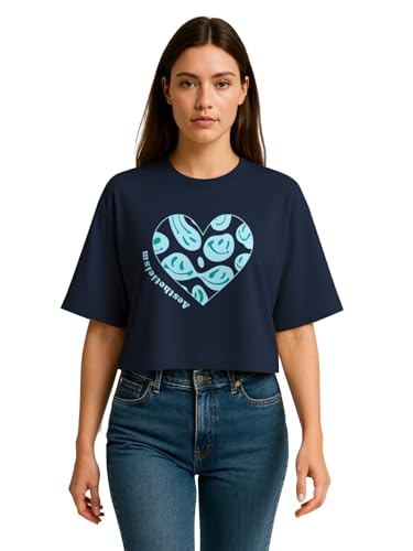 Image of HELLCAT Beige Printed Loose Fit Crew-Neck Crop T-Shirt for Women