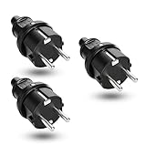 Schuko Stecker mit Knickschutztülle 3 Stück, Schuko Kupplung Stromstecker Schutzkontaktstecker Schuko stecker für 6-16mm Kabel Schutzkontakt Stecker, IP44 Wasserdicht und Belastbar, Schwarz